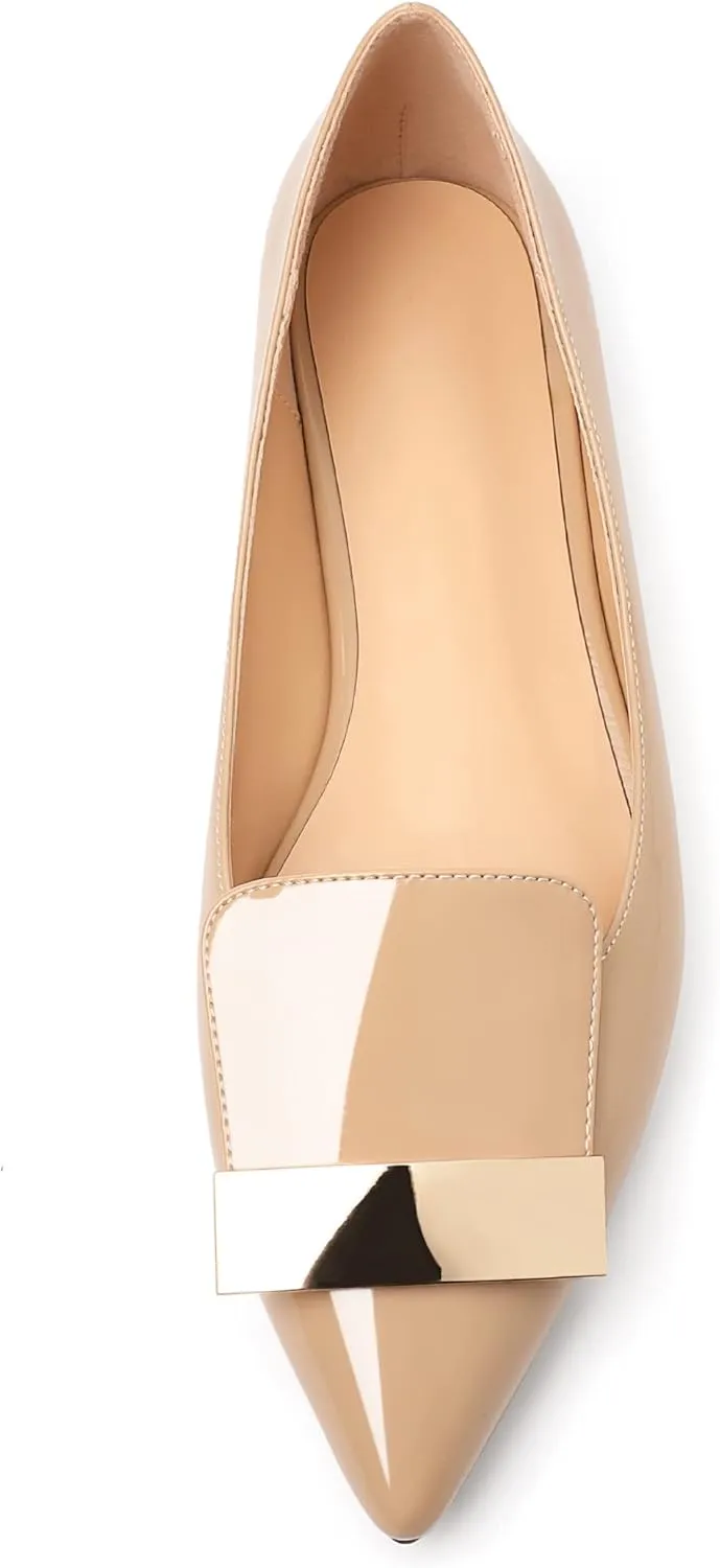 Mettesally Women Buckle Flats Shoes, Pointed Toe Slip On Comfortable Flats, Dressy Daily Casual Ballet Flat Shoes