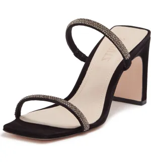Mid Mule Schutz Automated Heel Suede Toe Salwa Open Thin Black Sandals Rhinestone Exclusive selection Strap