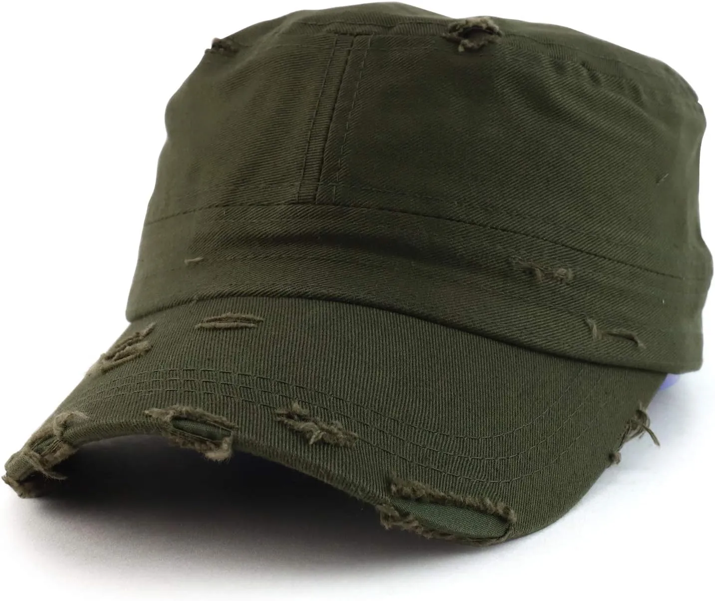 Military Cadet Style Flat Top Distressed Vintage Cap