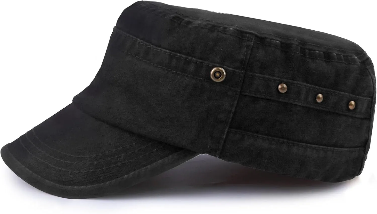 Military Hats for Men - Washed Cotton Military Caps Cadet Army Cap Vintage Adjustable Flat Top Cap