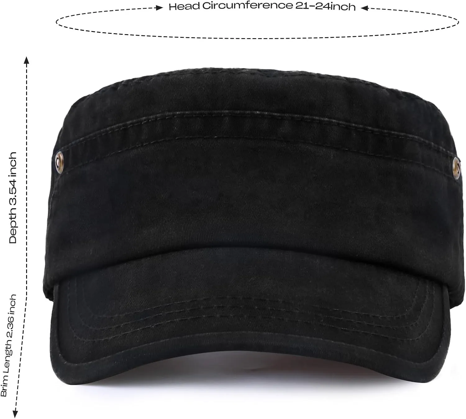 Military Hats for Men - Washed Cotton Military Caps Cadet Army Cap Vintage Adjustable Flat Top Cap