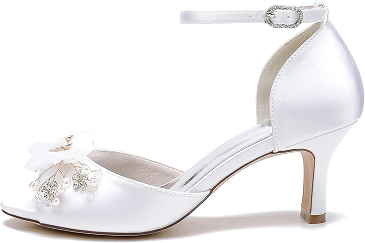 Minishion Women's Low Heel Shoes for Wedding Ankle Strap Evening Prom Sandals with Flower MS329