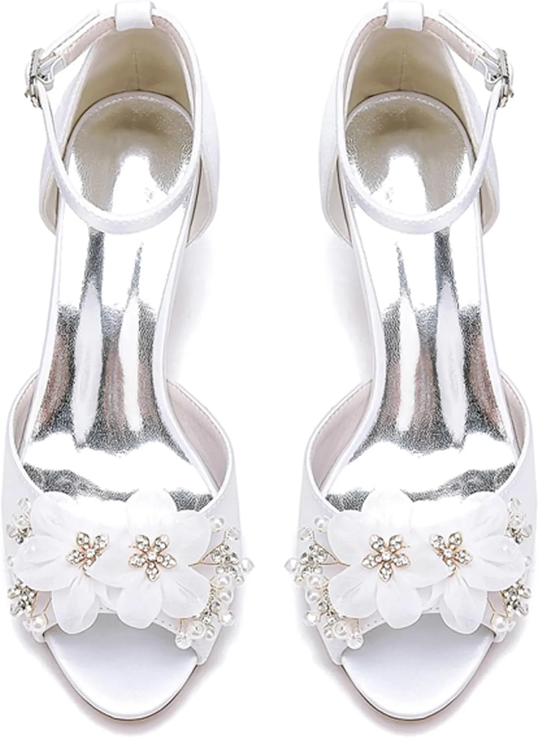 Minishion Women's Low Heel Shoes for Wedding Ankle Strap Evening Prom Sandals with Flower MS329