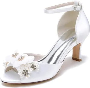 Minishion Women's Low Heel Shoes for Wedding Ankle Strap Evening Prom Sandals with Flower MS329