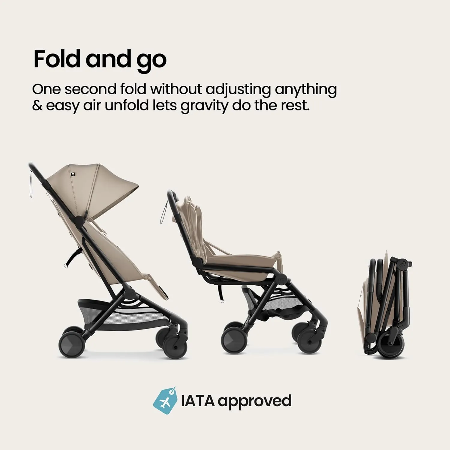 Mompush Velo Lightweight Travel Stroller – One-Hand Fold, Ultra-Compact & Airplane Friendly, Lie-Flat Recline Seat (from Birth to 50 lbs), Includes Cup Holder, Shoulder Strap, and Leather Bumper Bar