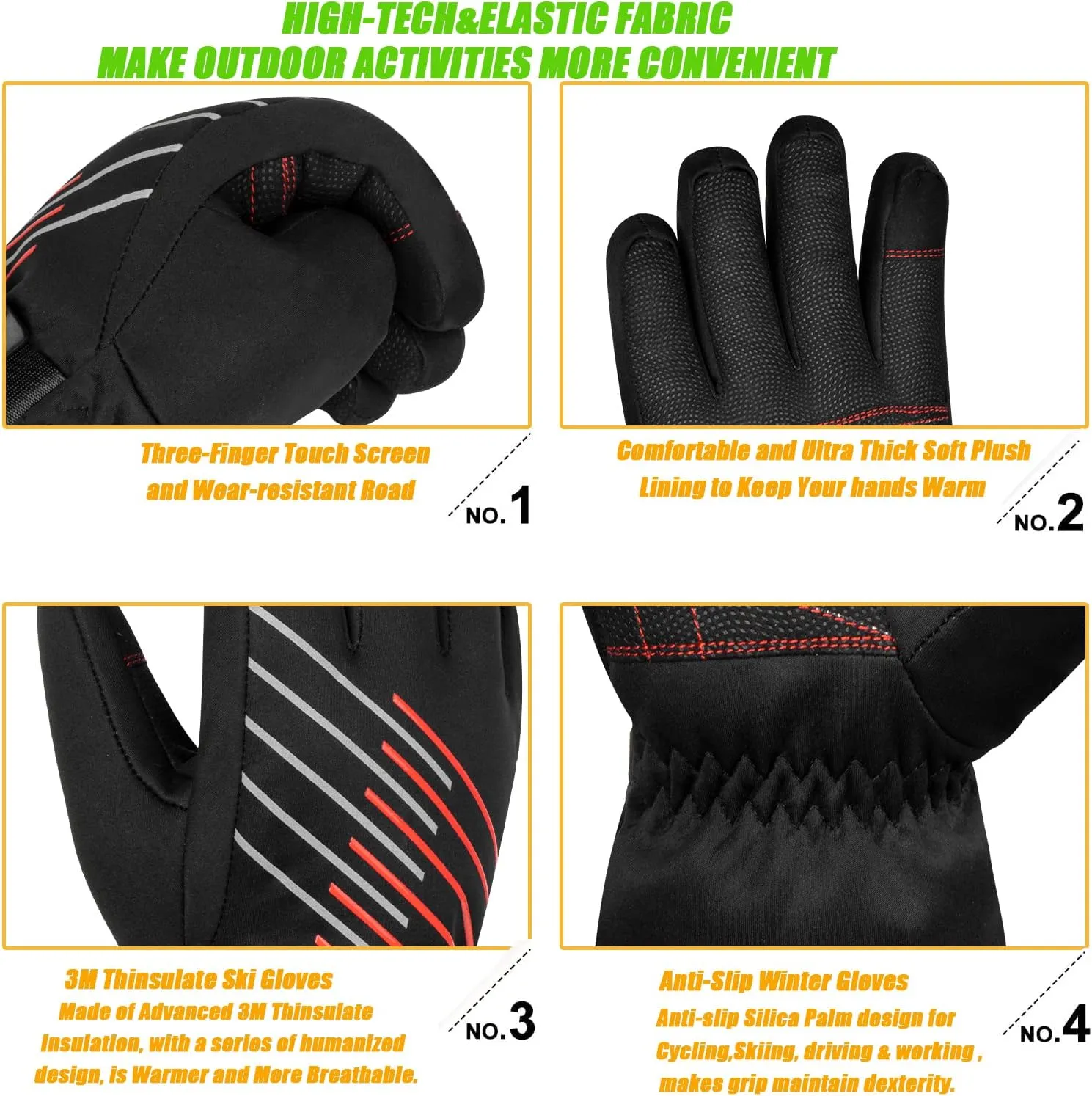 MOREOK Winter Gloves for Men/Women -10°F 3M Thinsulate Warm Touch Screen Snow Ski Bicycle Bike Gloves for Driving/Cycling/Running/Hiking