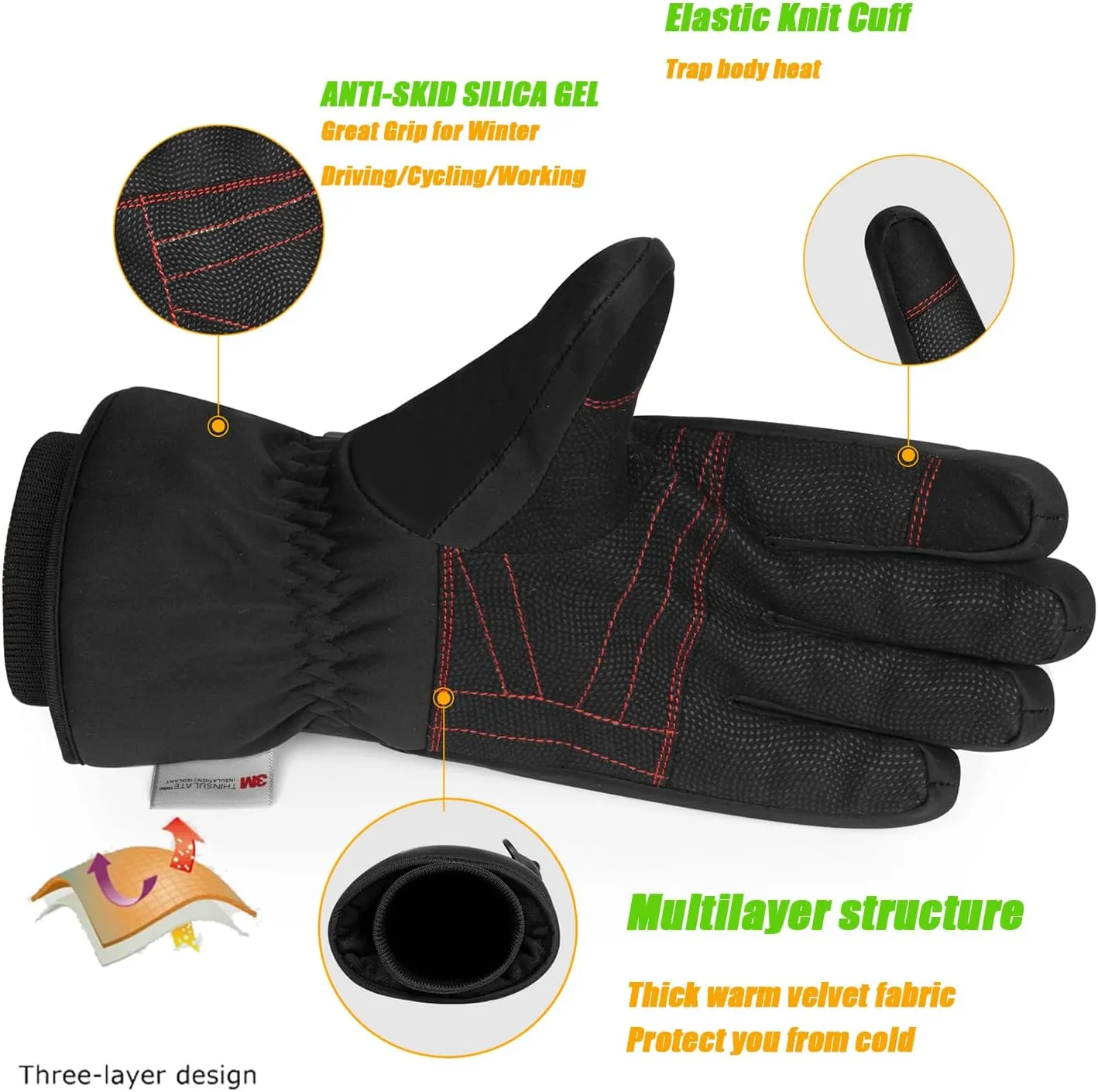 MOREOK Winter Gloves for Men/Women -10°F 3M Thinsulate Warm Touch Screen Snow Ski Bicycle Bike Gloves for Driving/Cycling/Running/Hiking