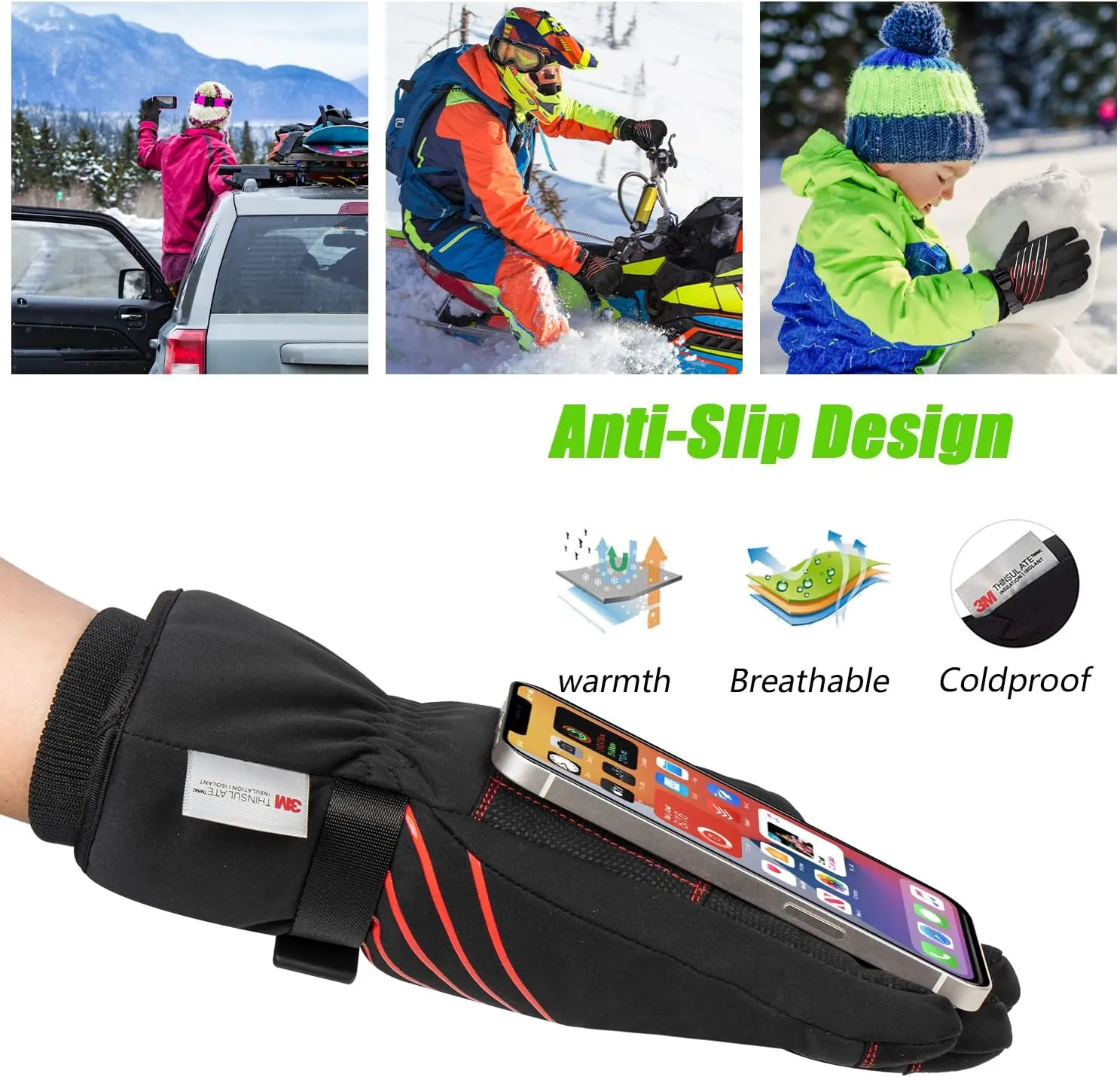 MOREOK Winter Gloves for Men/Women -10°F 3M Thinsulate Warm Touch Screen Snow Ski Bicycle Bike Gloves for Driving/Cycling/Running/Hiking