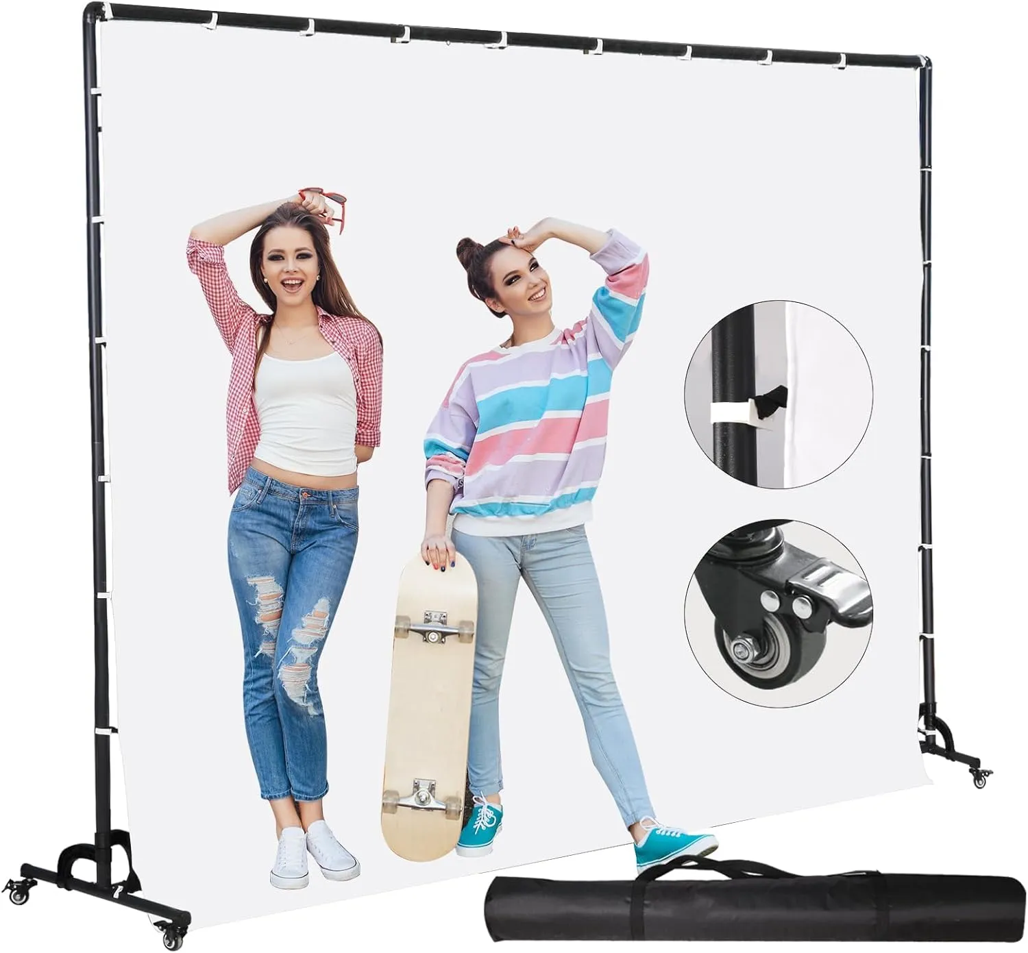 Movable White Backdrop Stand with Pulley, Suitable for Studio Photography, Stage Background Layout, Portrait and Product Photography, Live Streaming, Cutout (7 * 10FT)