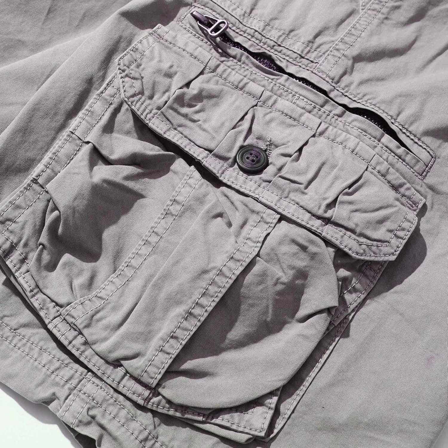 Muscularfit Mens Cotton Shorts Flat-Front Cotton Multi Pockets Cargo Short Solid Buckle Zipper Fashion Utility Tooling Shorts