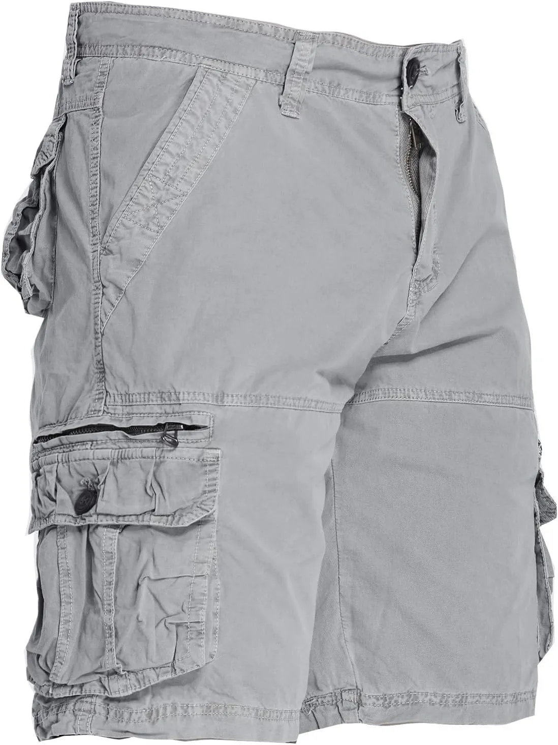 Muscularfit Mens Cotton Shorts Flat-Front Cotton Multi Pockets Cargo Short Solid Buckle Zipper Fashion Utility Tooling Shorts