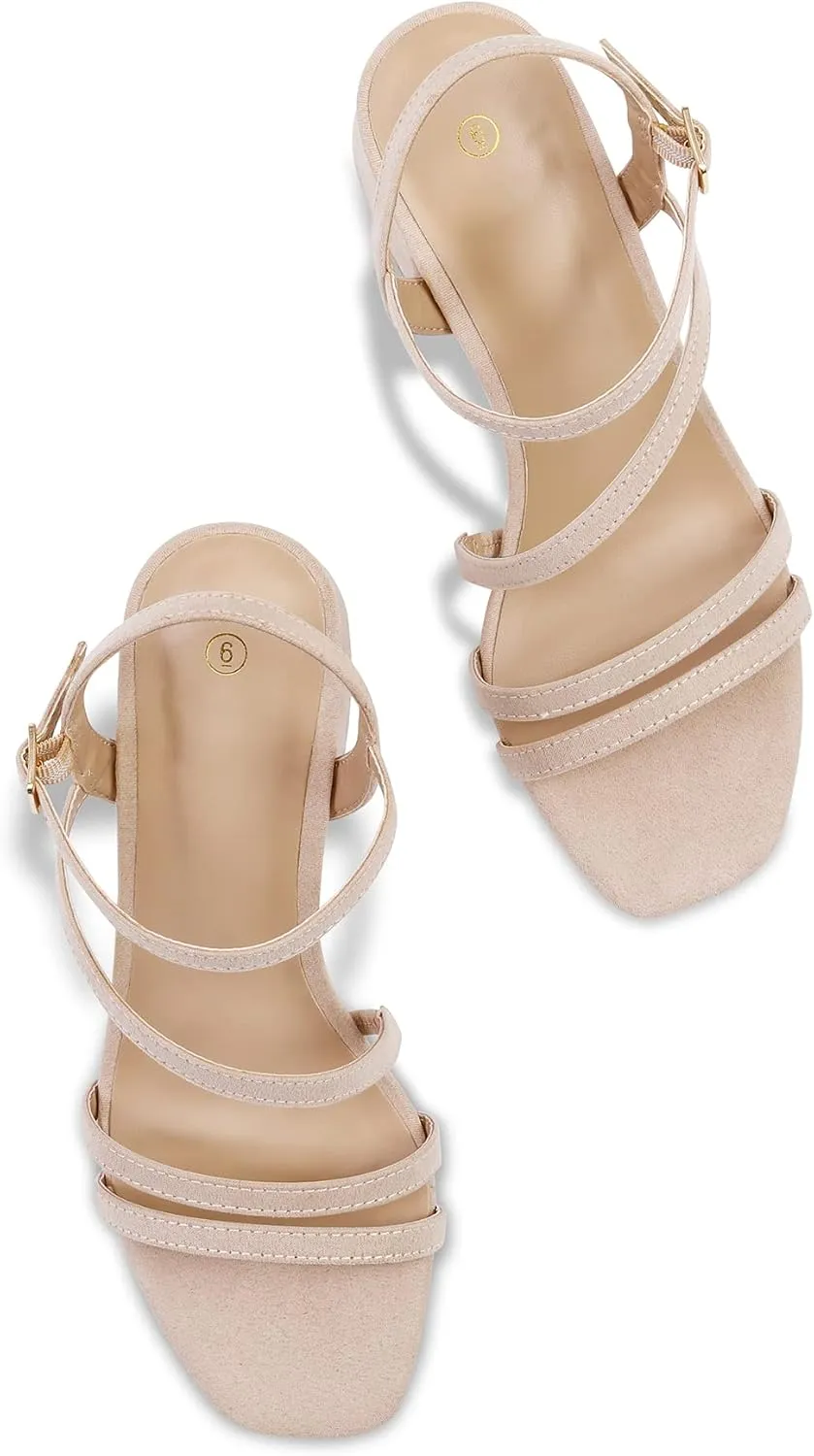 mysoft Women's Strappy Low Chunky Block Heel Sandals Open Toe Dress Shoes