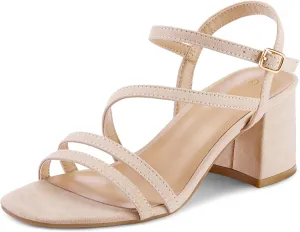 mysoft Women's Strappy Low Chunky Block Heel Sandals Open Toe Dress Shoes