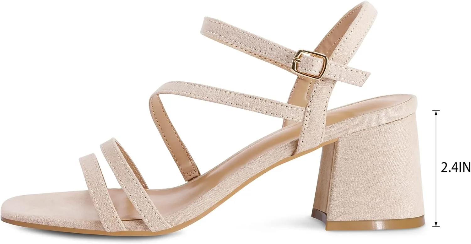mysoft Women's Strappy Low Chunky Block Heel Sandals Open Toe Dress Shoes