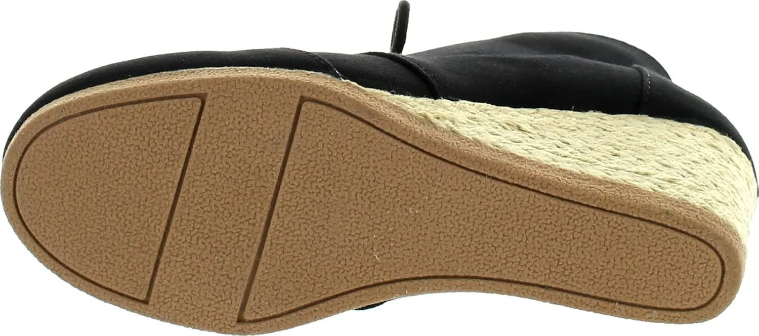 Nature Breeze Willow-01 Women's Black Lace Up Faux Leather Ankle Wedge Boots