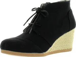 Nature Breeze Willow-01 Women's Black Lace Up Faux Leather Ankle Wedge Boots