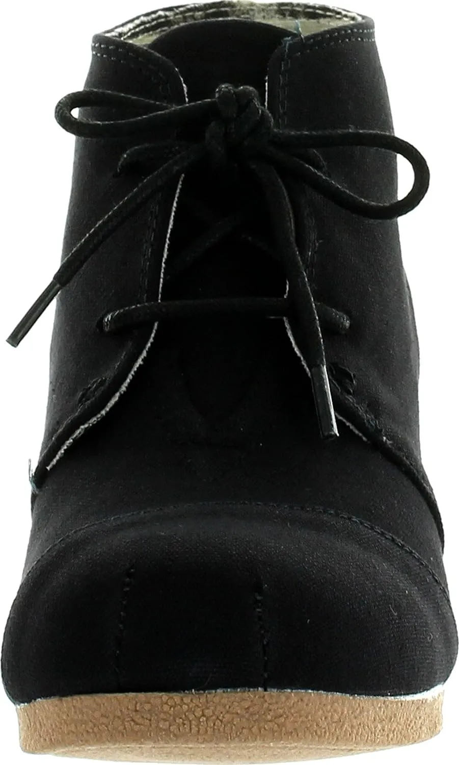Nature Breeze Willow-01 Women's Black Lace Up Faux Leather Ankle Wedge Boots