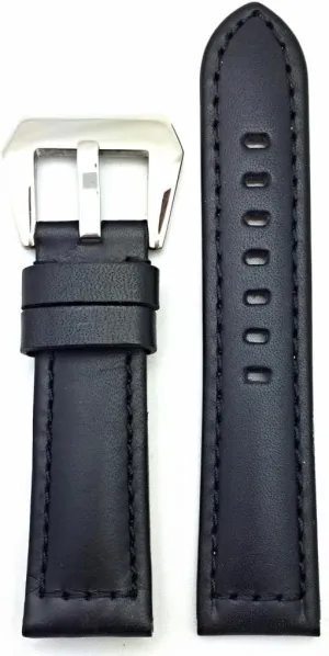 NewLife 22mm Black Leather Watchband Compatible with Panerai Watch | Thick, Smooth, Flat Padded Replacement Watchstrap Bracelet that brings to Any Watch (Mens Standard Length)