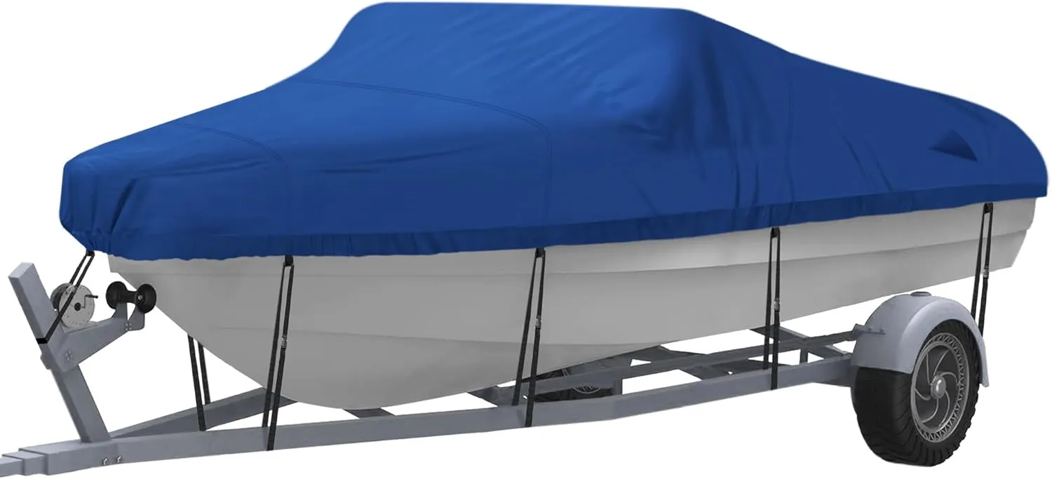 NEXCOVER Trailerable Boat Cover, Length: 17’-19’ Beam Width: up to 96”, Waterproof Heavy Duty Cover, Fits V-Hull, TRI-Hull, Runabout, Pro-Style, Bass Boat, Storage Bag & Tightening Straps Included.