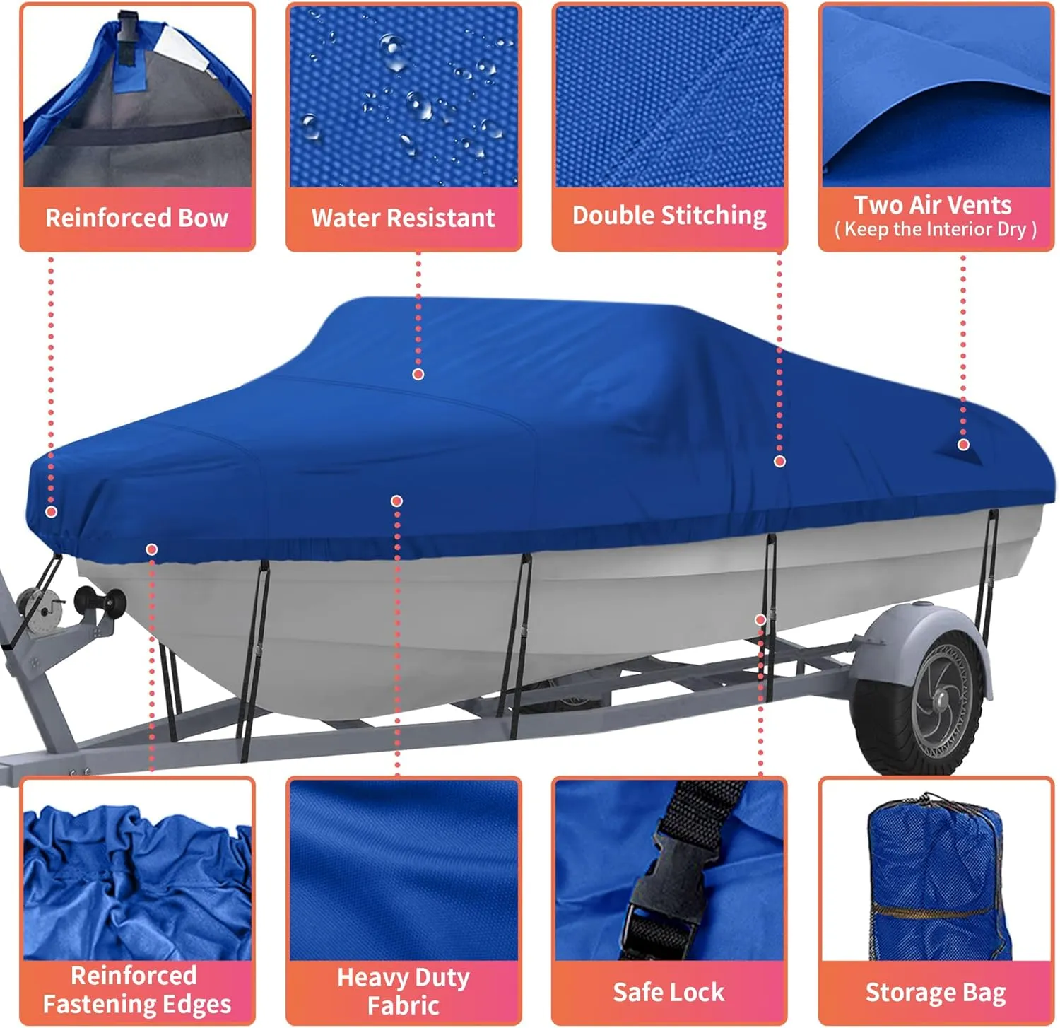 NEXCOVER Trailerable Boat Cover, Length: 17’-19’ Beam Width: up to 96”, Waterproof Heavy Duty Cover, Fits V-Hull, TRI-Hull, Runabout, Pro-Style, Bass Boat, Storage Bag & Tightening Straps Included.
