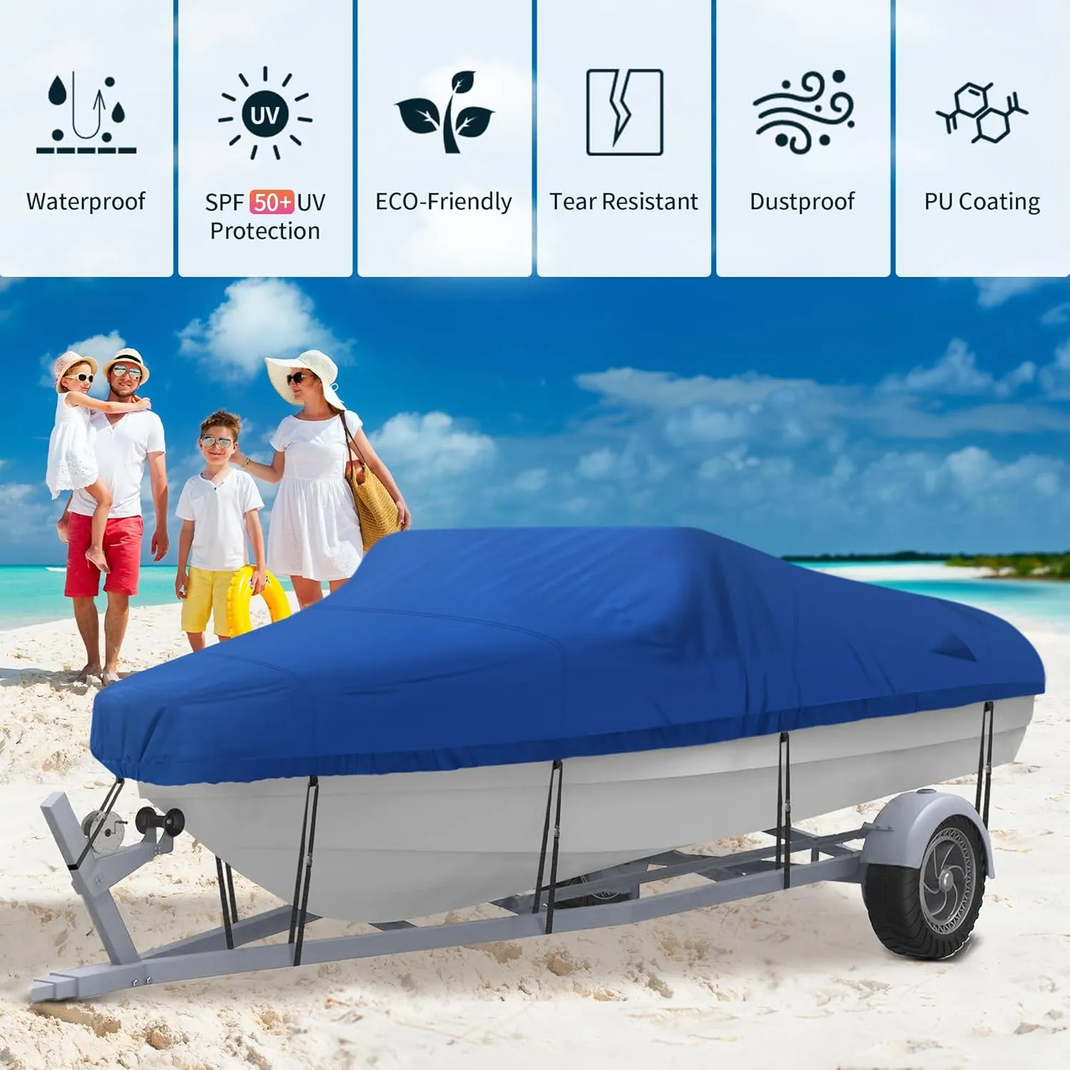 NEXCOVER Trailerable Boat Cover, Length: 17’-19’ Beam Width: up to 96”, Waterproof Heavy Duty Cover, Fits V-Hull, TRI-Hull, Runabout, Pro-Style, Bass Boat, Storage Bag & Tightening Straps Included.