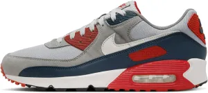 Nike Air Max 90 Men's Shoes (DM0029-005, Light Smoke Grey/Armory Navy/Fire Red/Phantom) Size 6