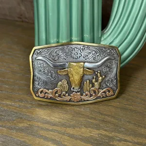 Nocona Western Desert Longhorn Rectangle Belt Buckle
