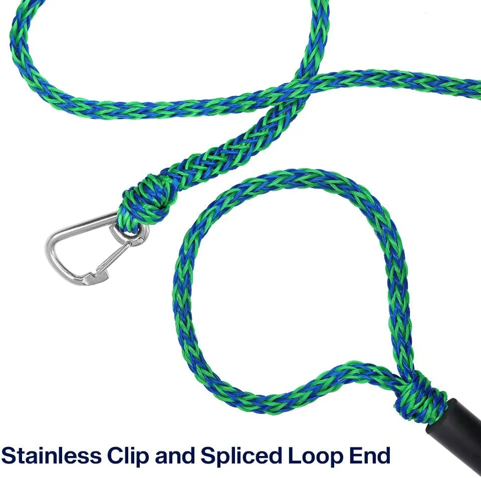 Obcursco PWC Boat Dock Lines 1/2"x (7ft & 14ft), Jet Ski Mooring Tie Pontoon Accessories for Waverunner, Kayak Tow Line With 316 Stainless Steel Clip (Green/Blue)