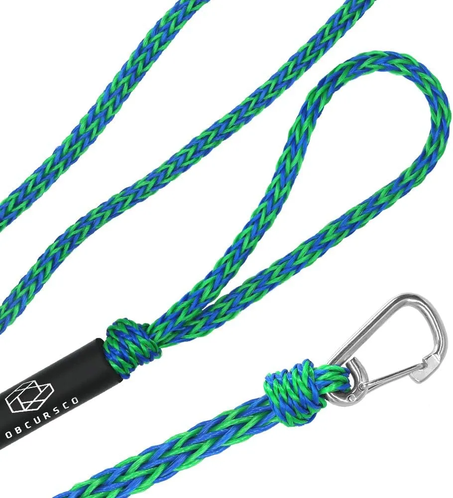 Obcursco PWC Boat Dock Lines 1/2"x (7ft & 14ft), Jet Ski Mooring Tie Pontoon Accessories for Waverunner, Kayak Tow Line With 316 Stainless Steel Clip (Green/Blue)