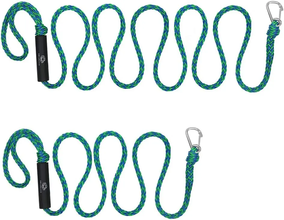 Obcursco PWC Boat Dock Lines 1/2"x (7ft & 14ft), Jet Ski Mooring Tie Pontoon Accessories for Waverunner, Kayak Tow Line With 316 Stainless Steel Clip (Green/Blue)