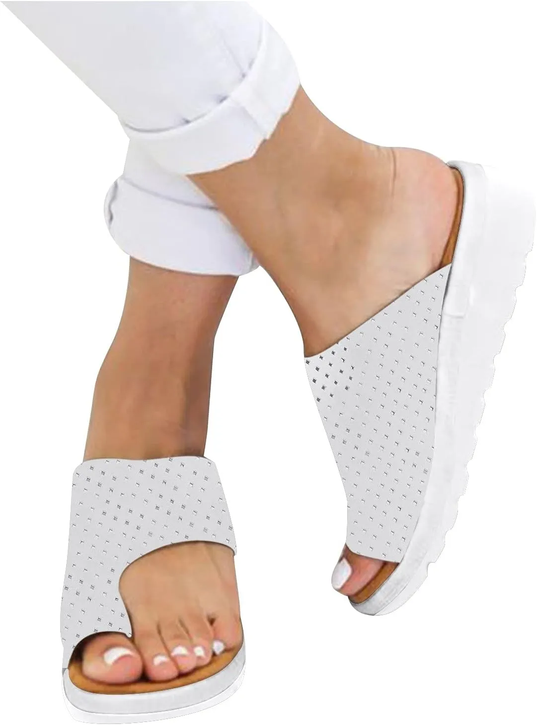 oiangi Womens Toe Ring Wedge Sandals Dressy Casual Slip-on Platform Slippers Summer Beach Travel Shoes Comfortable Open Toe Non-Slip Flip Flop Shoes