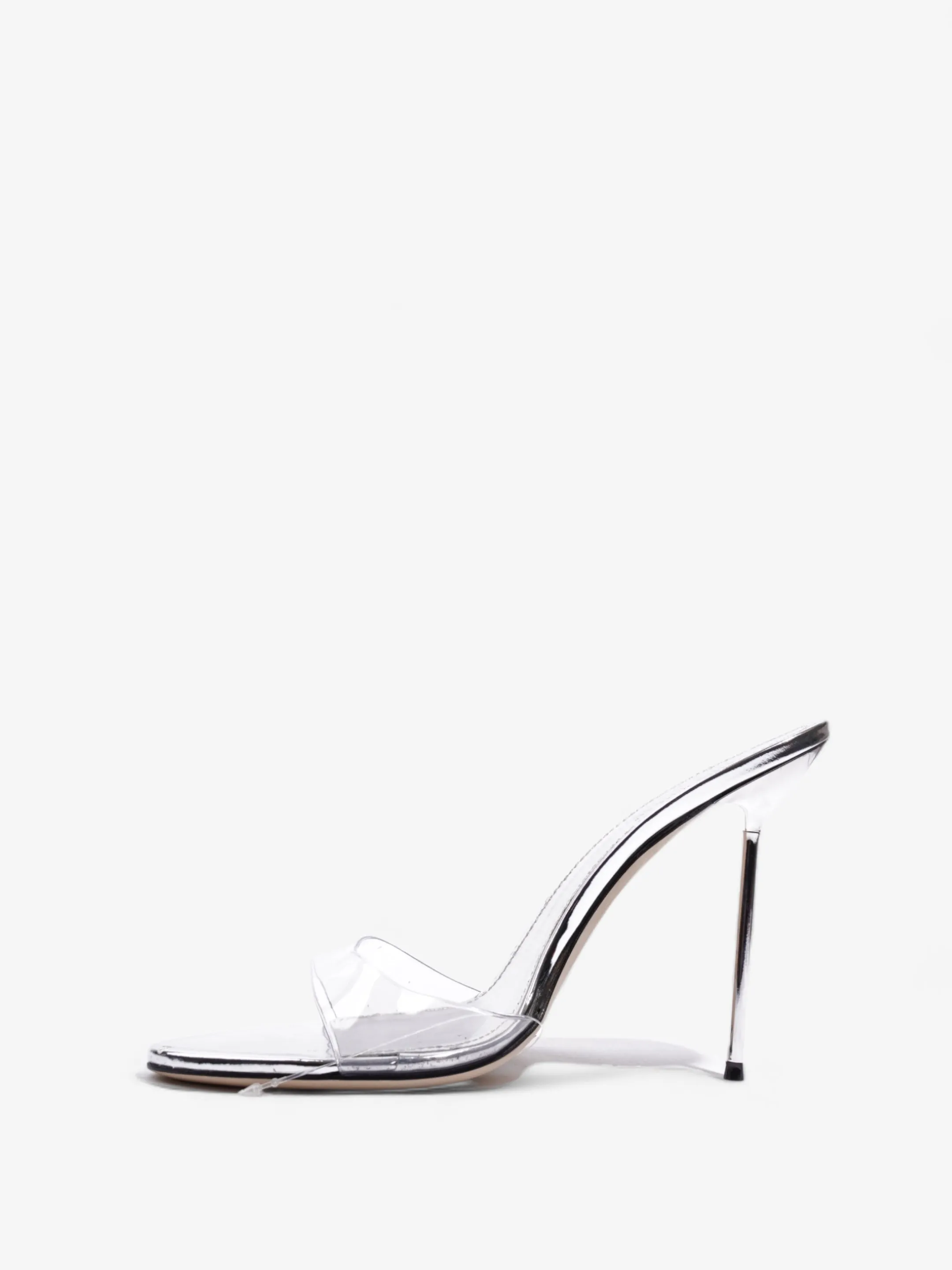Paris Texas Mirror Lidia Mule 100mm Silver Leather EU 40 UK 7