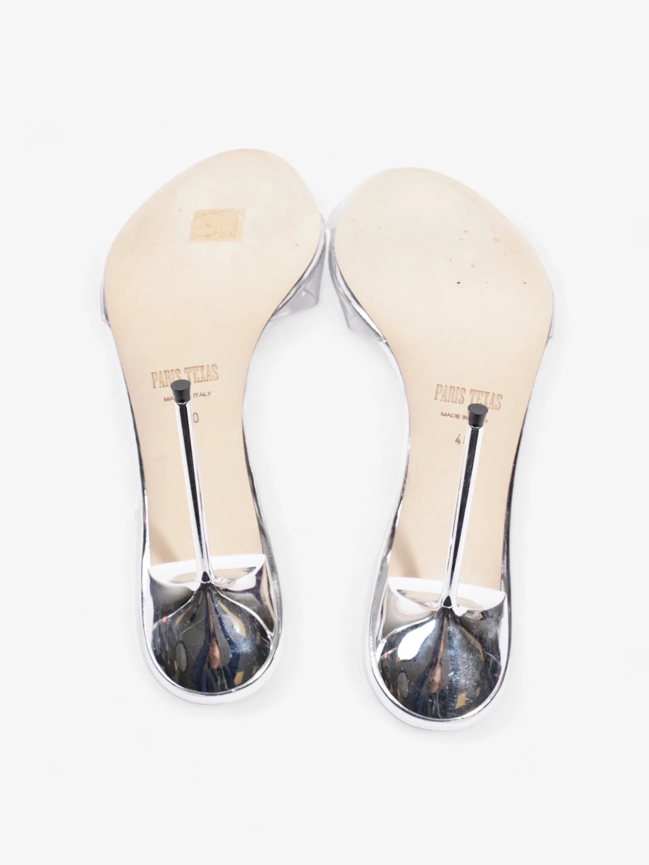 Paris Texas Mirror Lidia Mule 100mm Silver Leather EU 40 UK 7