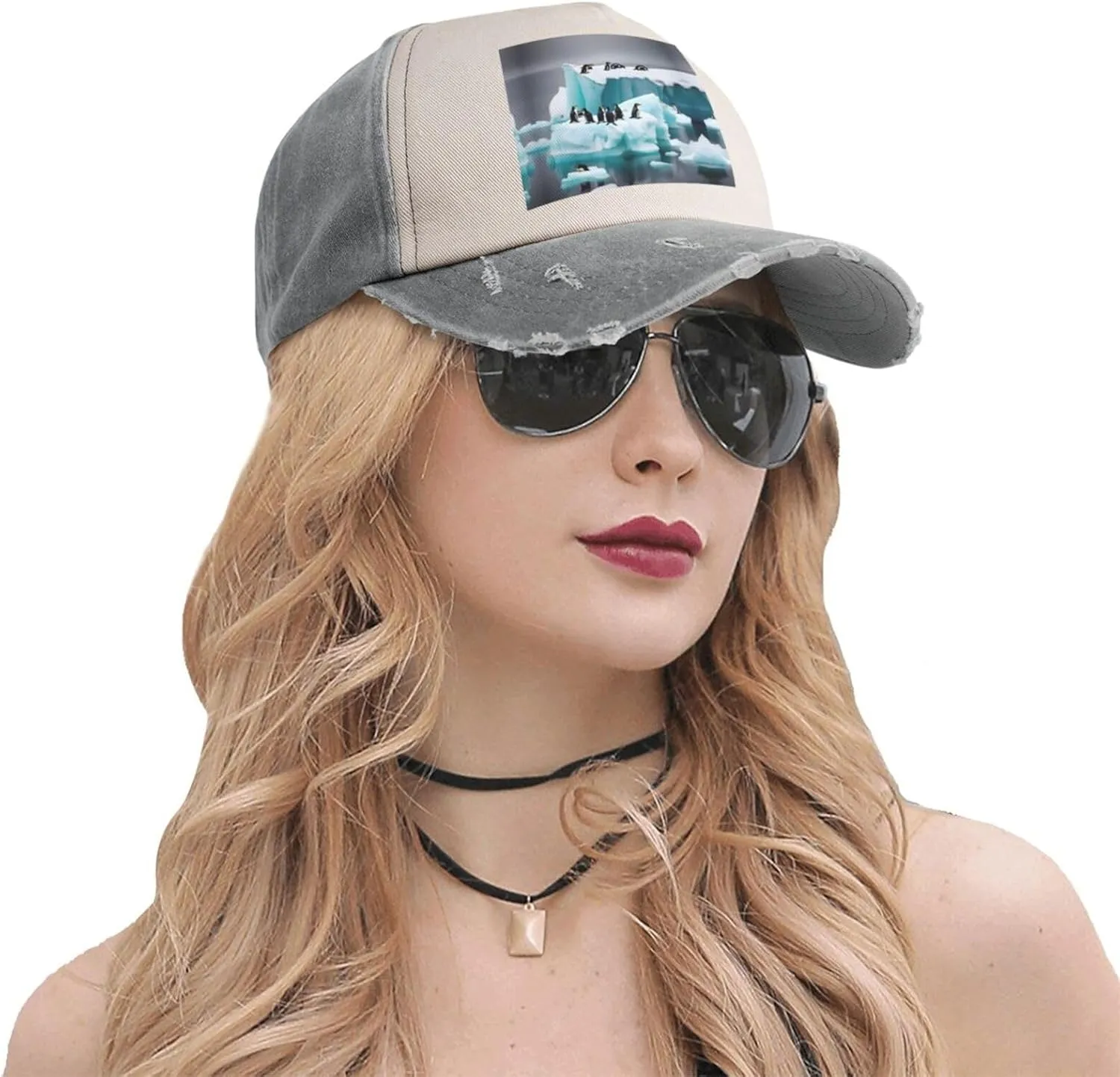 Penguins On The Iceberg Print Golf Flat Snapback Hat,Hip Hop Style Flat Bill,Personalized Adjustable Summer Sun Hat Unisex