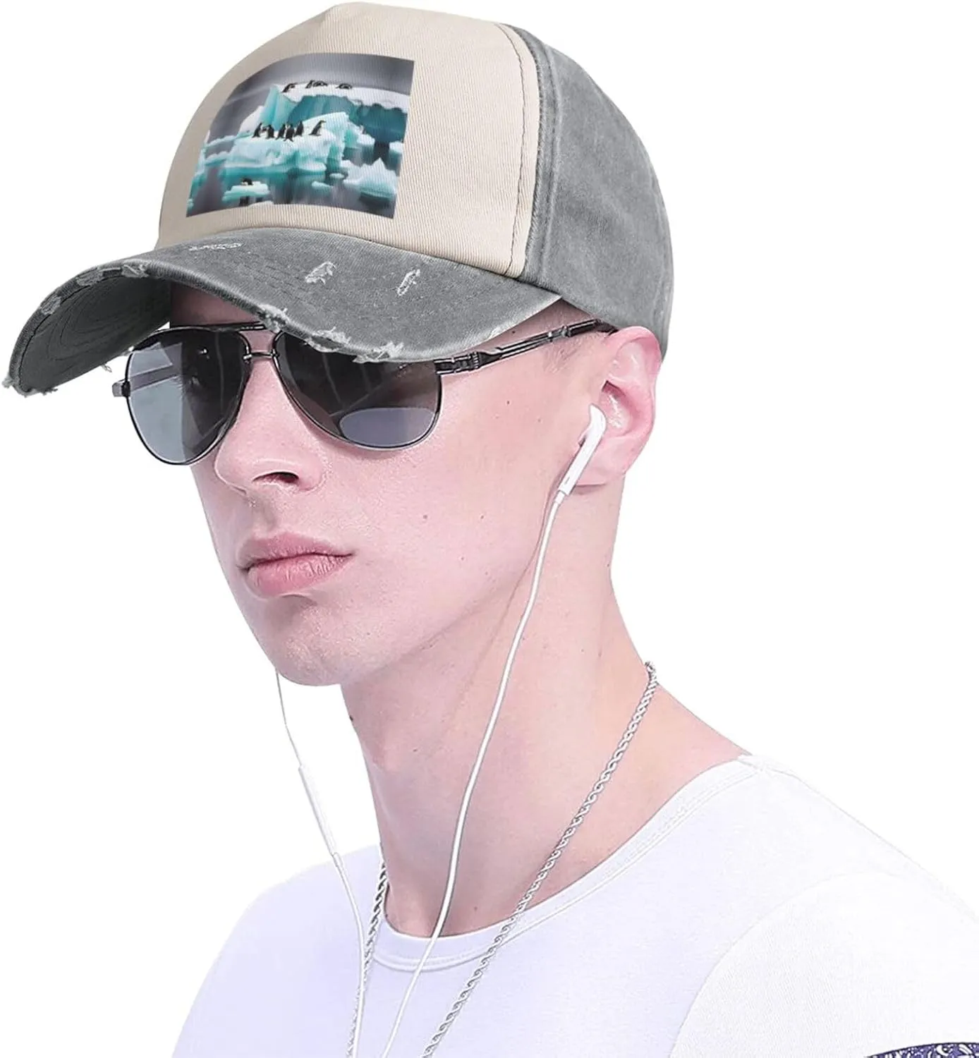 Penguins On The Iceberg Print Golf Flat Snapback Hat,Hip Hop Style Flat Bill,Personalized Adjustable Summer Sun Hat Unisex
