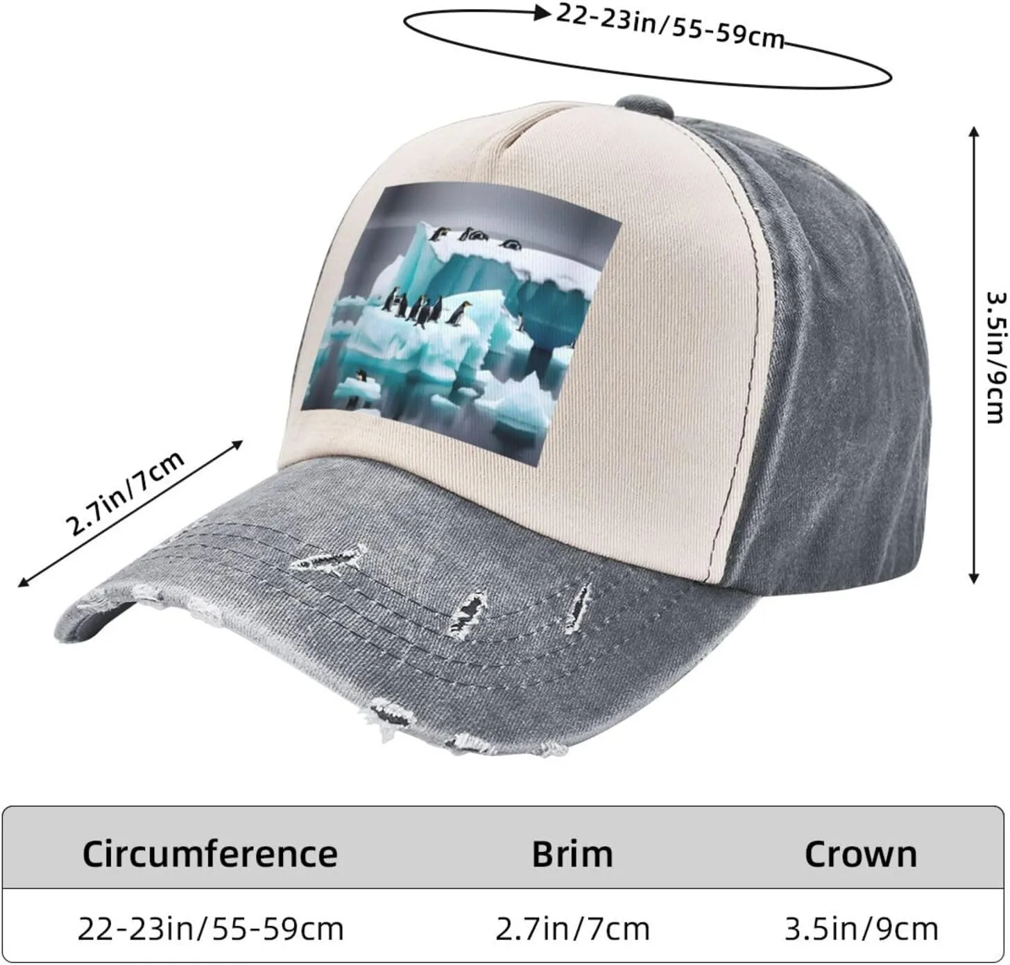 Penguins On The Iceberg Print Golf Flat Snapback Hat,Hip Hop Style Flat Bill,Personalized Adjustable Summer Sun Hat Unisex