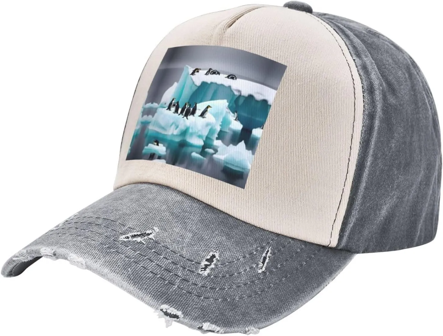 Penguins On The Iceberg Print Golf Flat Snapback Hat,Hip Hop Style Flat Bill,Personalized Adjustable Summer Sun Hat Unisex