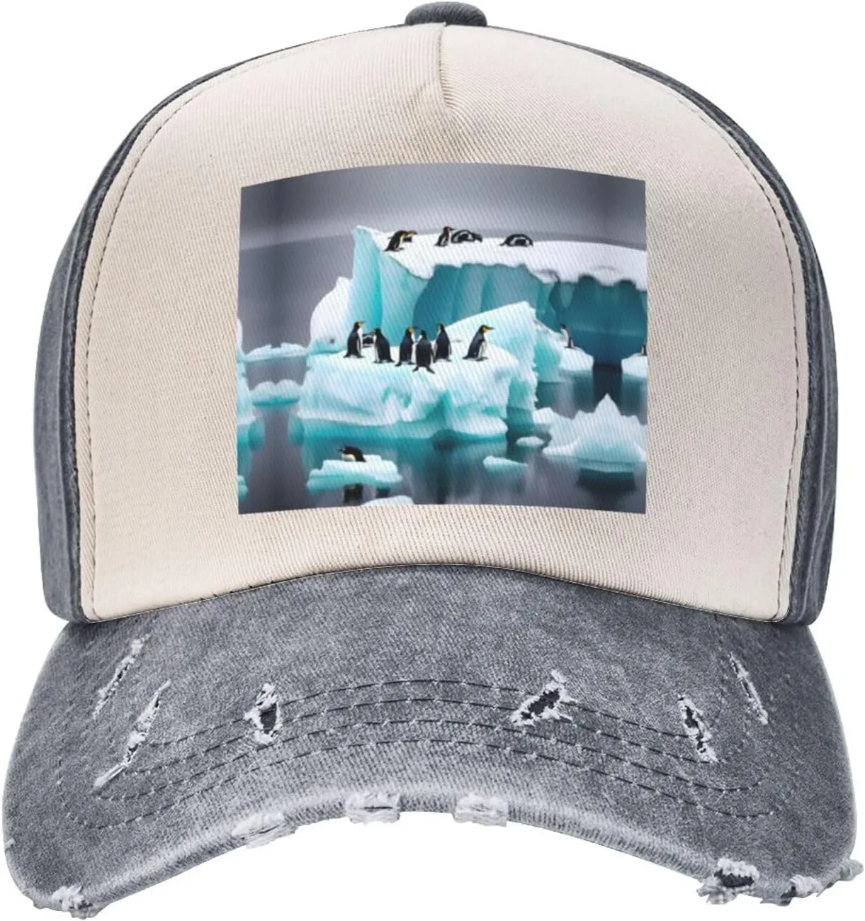 Penguins On The Iceberg Print Golf Flat Snapback Hat,Hip Hop Style Flat Bill,Personalized Adjustable Summer Sun Hat Unisex