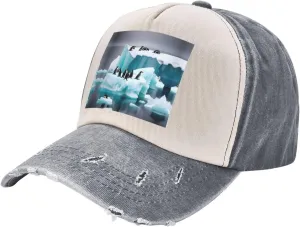 Penguins On The Iceberg Print Golf Flat Snapback Hat,Hip Hop Style Flat Bill,Personalized Adjustable Summer Sun Hat Unisex