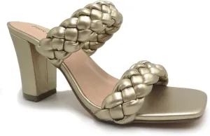 Pierre Dumas Women Double Braided Straps Open Square Toe Slide Block Heel Sandal