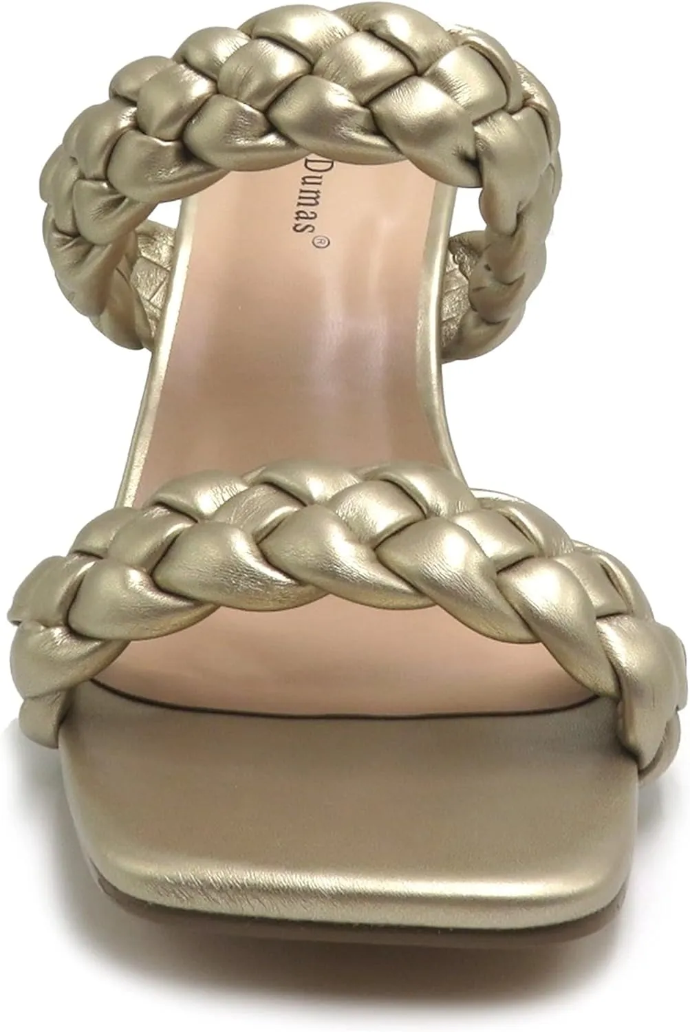 Pierre Dumas Women Double Braided Straps Open Square Toe Slide Block Heel Sandal