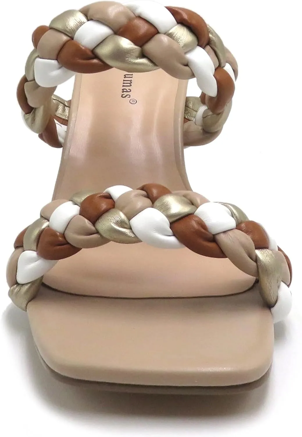 Pierre Dumas Women Double Braided Straps Open Square Toe Slide Block Heel Sandal