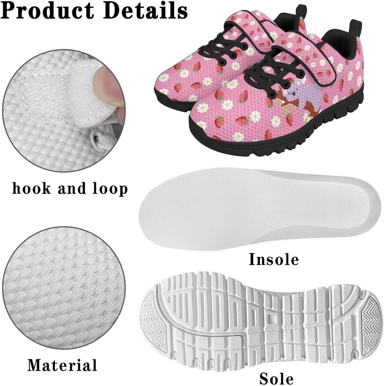 Pink Sneakers for Girls Athletic Sport Lace-Up Kids Tennis Shoes