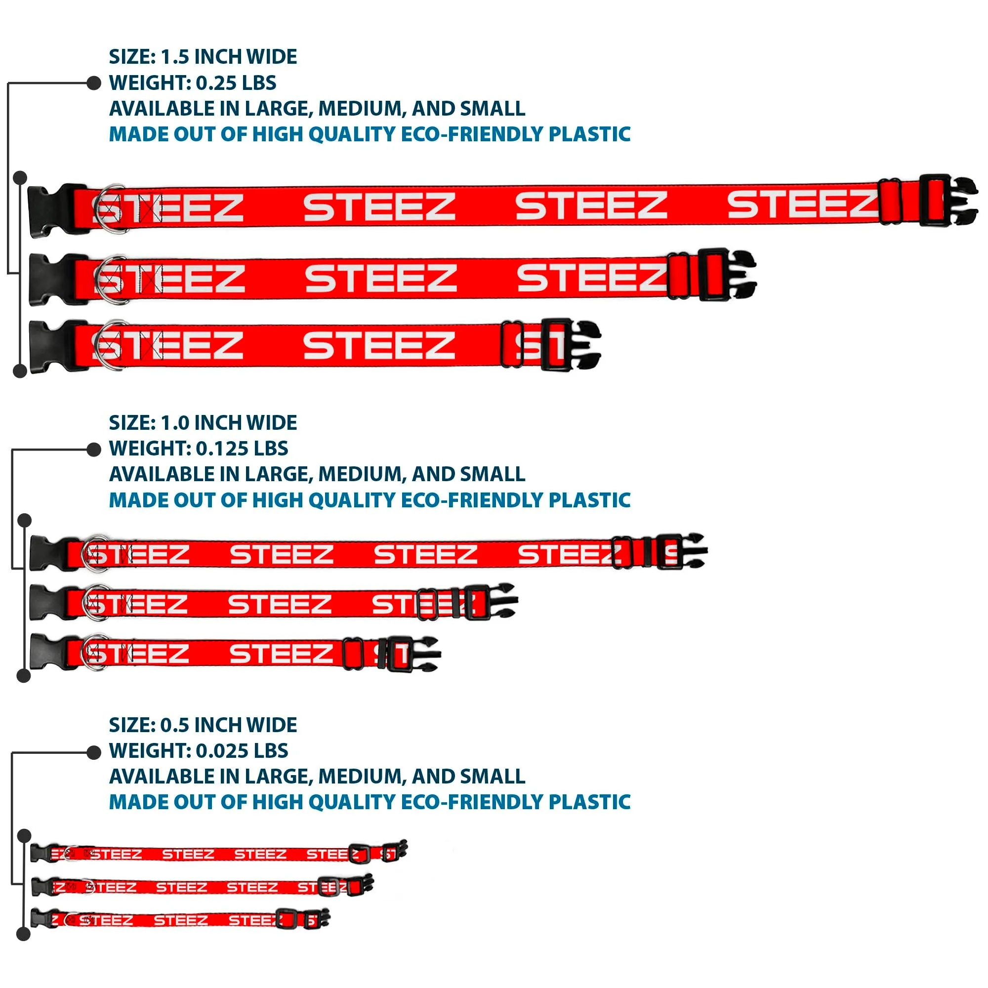 Plastic Clip Collar - STEEZ Flat Red/White