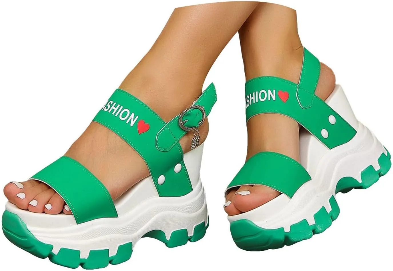 Platform Sandals Women Open Toe Two Bands Lug sole Fashion Block Heel Sandals Adjustable Ankle Strap Women Hiking Shoes Dressy