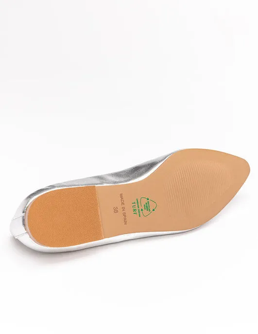 Pointed Ballet Flat in Silver from Turf