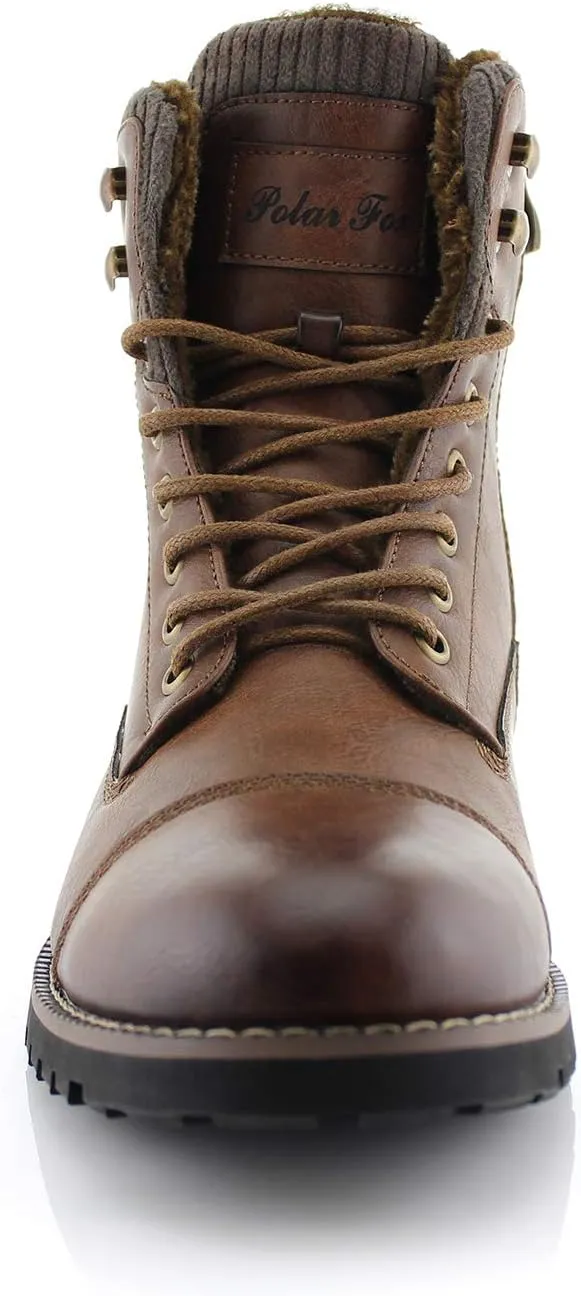Polar Fox Mens Vegan Leather Winter Boots, with Faux Fur Lined Option