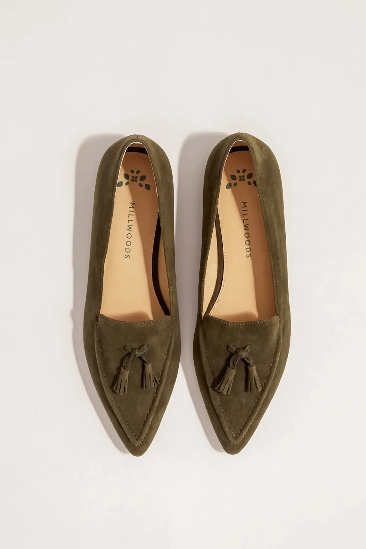 Poplar Pointed Flat Khaki Suede