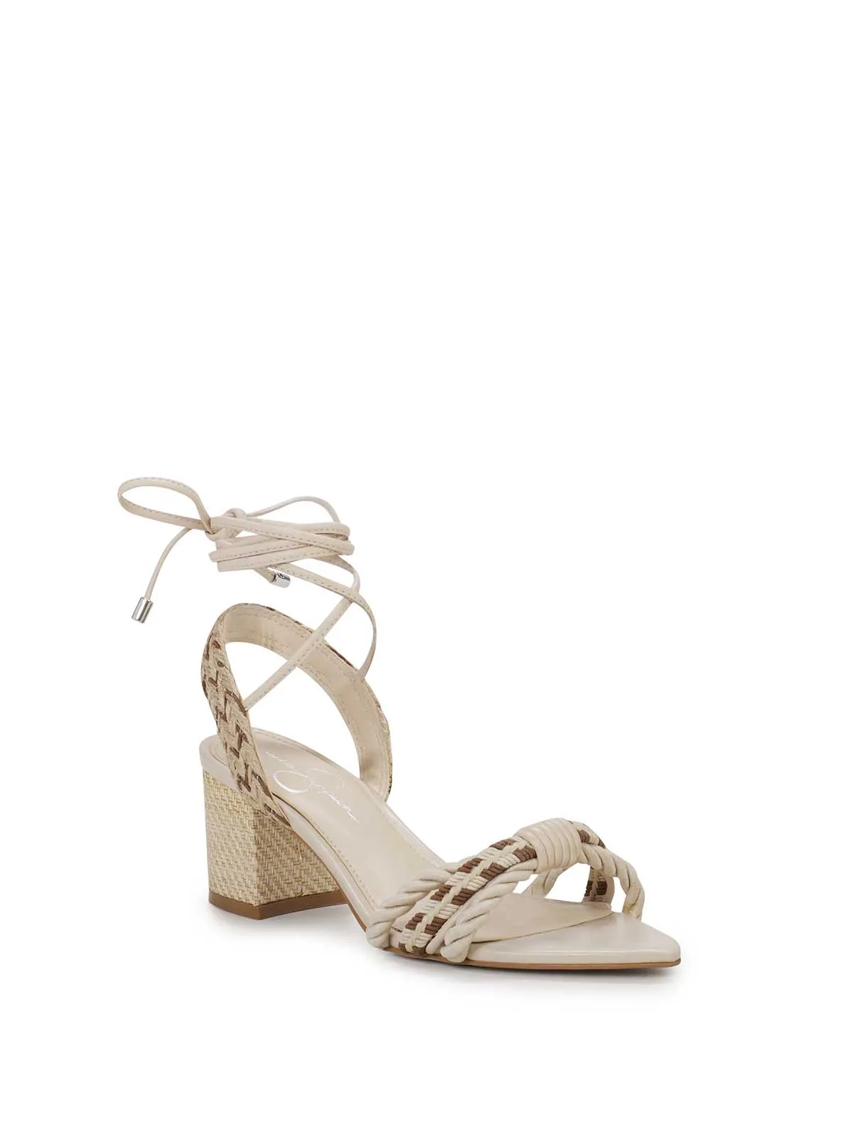 Prim Woven Block Heel Sandal in Cream