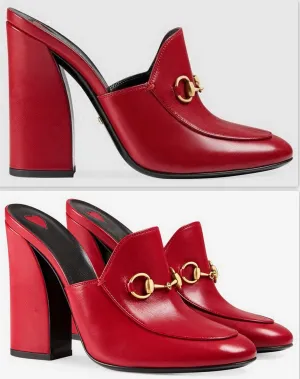 Princetown Leather High-Heel Mule in Red